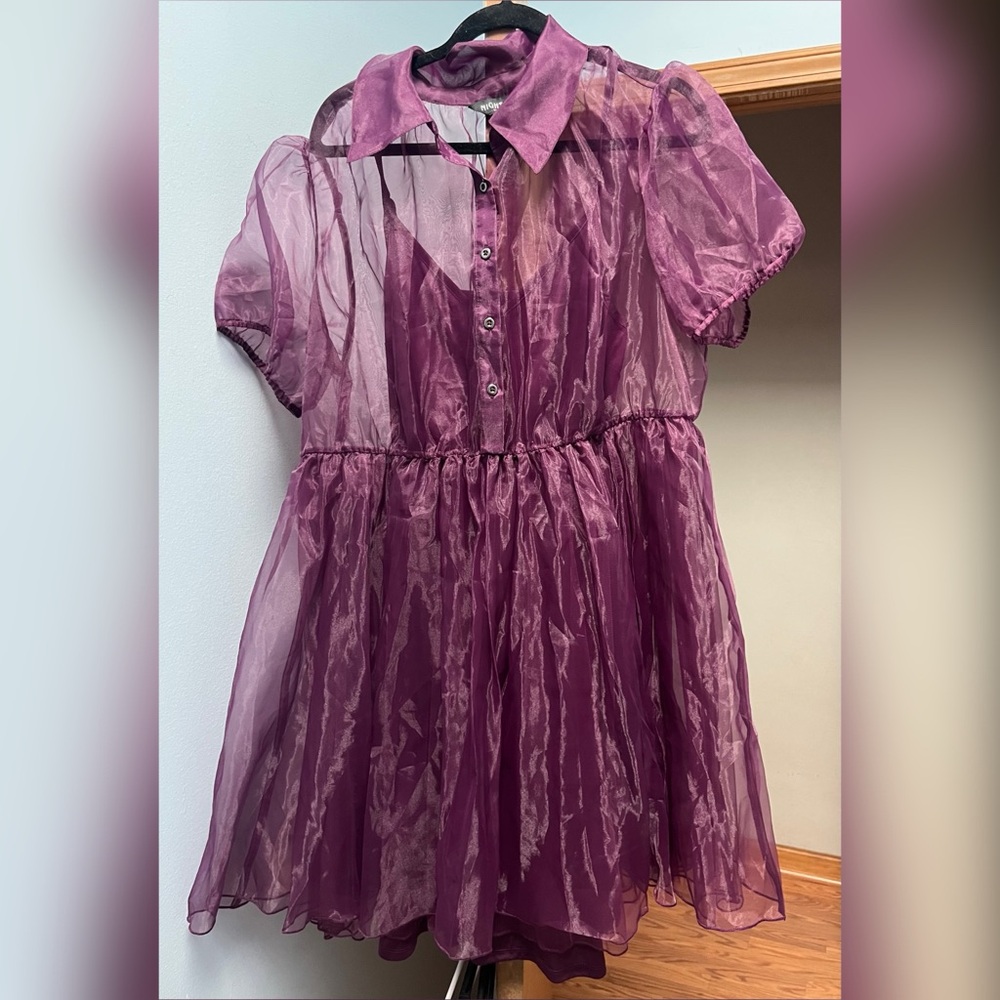 Sheer Organza A-Line Dress in Nightfall Purple - Picture 3 of 5